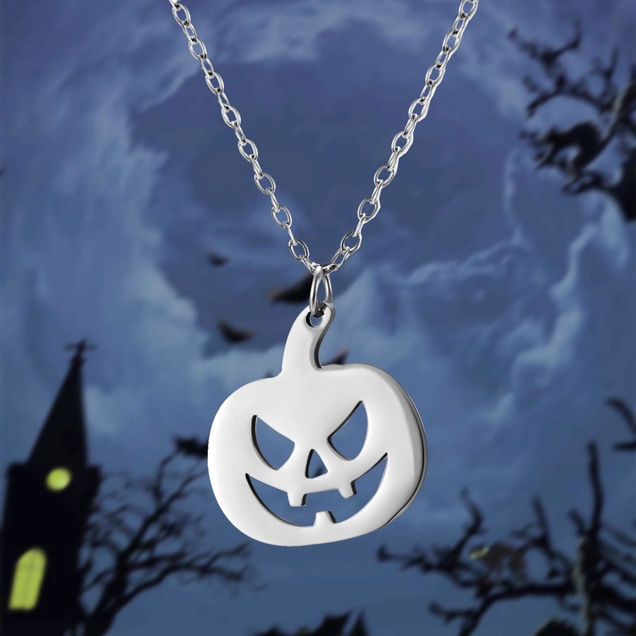 New Halloween Element Titanium Steel Necklace Pumpkin Head Ghost Ornament Fashion  Witch Design Sense Ornament Necklace