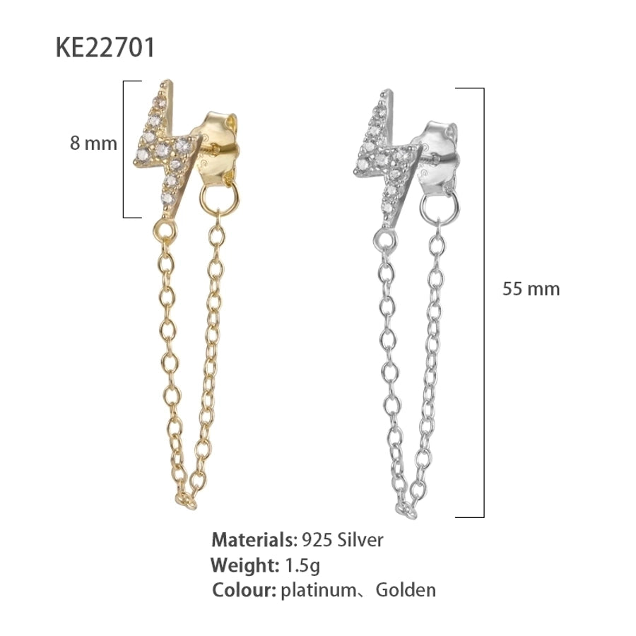 1 piece simple style classic style flower snake lightning plating inlay sterling silver zircon 18k gold plated white gold plated drop earrings