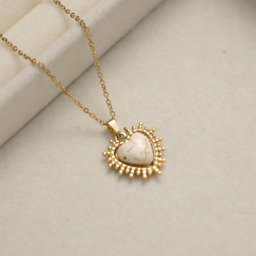 A Stainless Steel Plated 18K Gold Love Blue White Turquoise round Sun Light XINGX Red Turquoise Turquoise Green Natural Stone Pendant Necklace Ornament