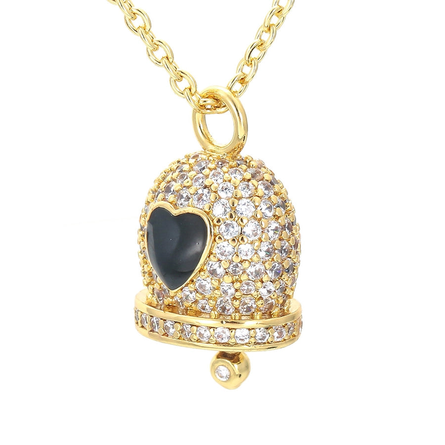 korean style bell copper pendant necklace inlay zircon copper necklaces