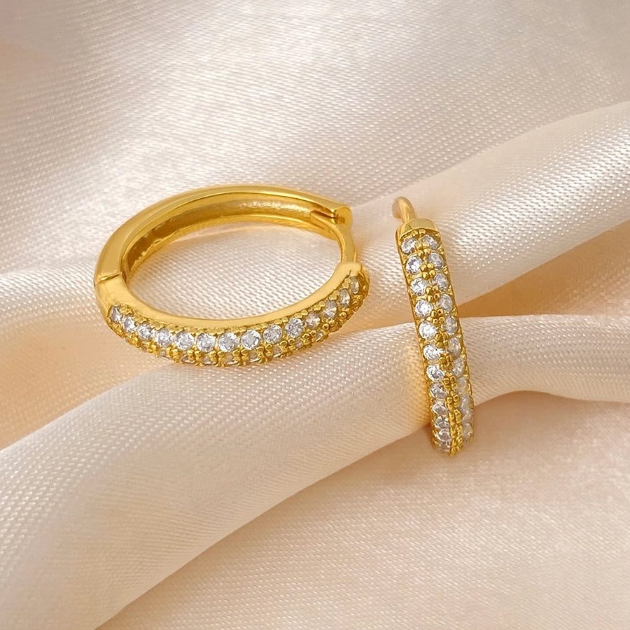 Foxi Gorgeous Style Full Zircon Inlaid 17mm925 Sterling Silver Material for Women Ear Ring