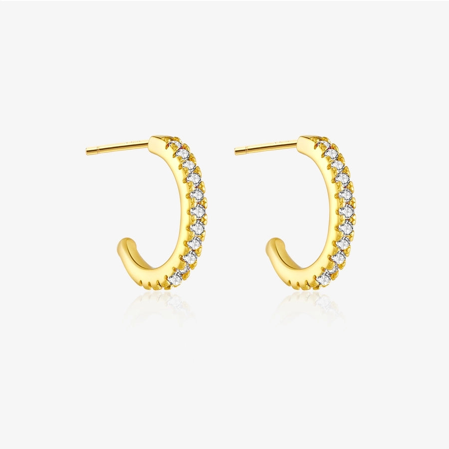1 Pair 18K Gold Plated White Gold Plated Sterling Silver Zircon C Shape Ear Studs