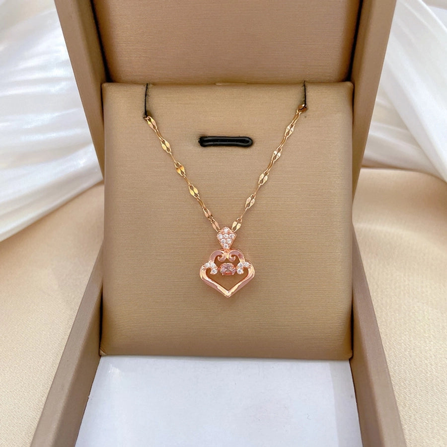 304 Stainless Steel Copper Inlay Geometric Rhinestones Pendant Necklace