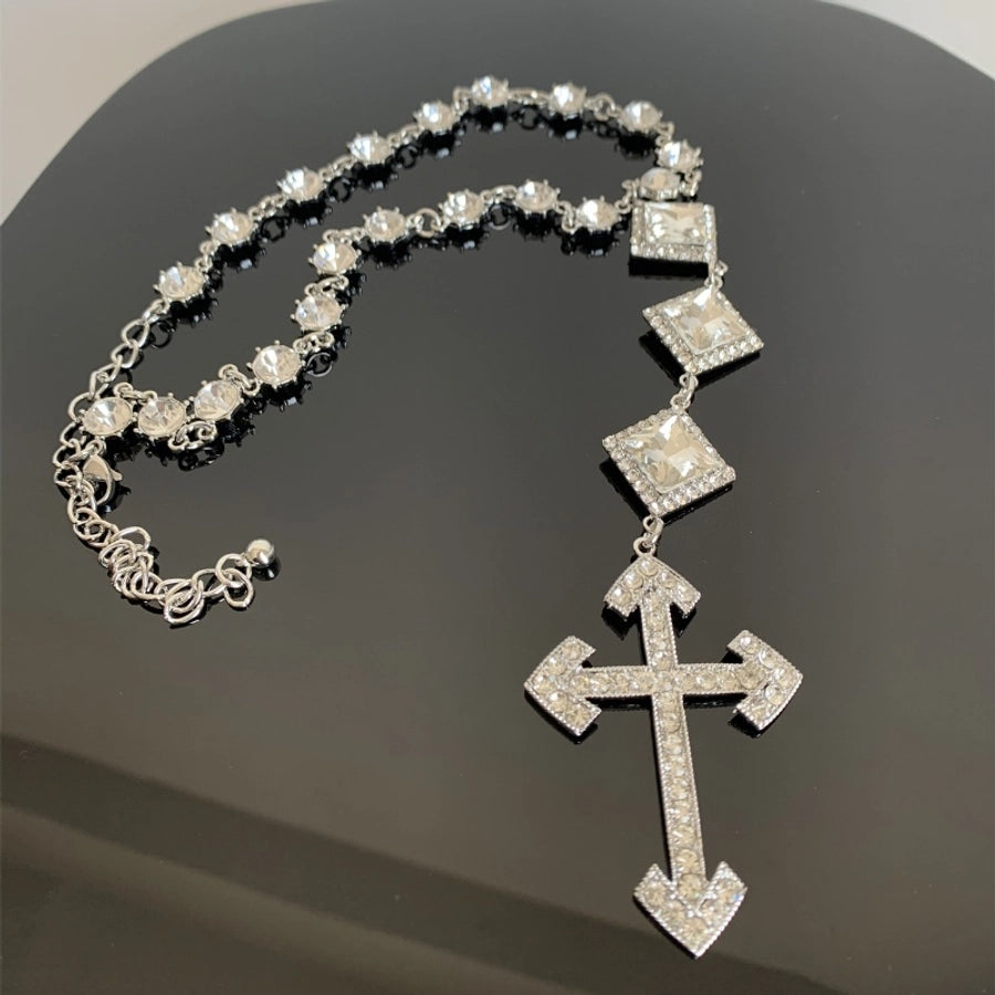 Hip-Hop Exaggerated Punk Cross Tassel Silver Plated Rhinestones Alloy Rhinestone Copper  Necklace
