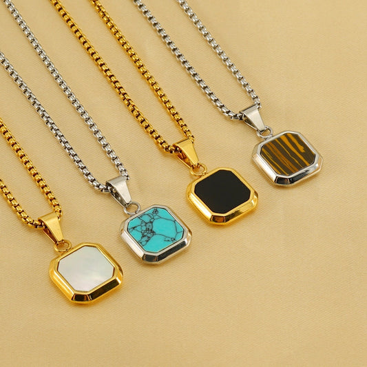 304 Stainless Steel Casual Simple Style Plating Geometric Natural Stone Pendant Necklace