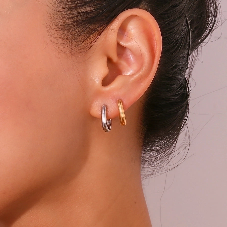 1 Pair Simple Style Solid Color Plating 304 Stainless Steel 18K Gold Plated Earrings