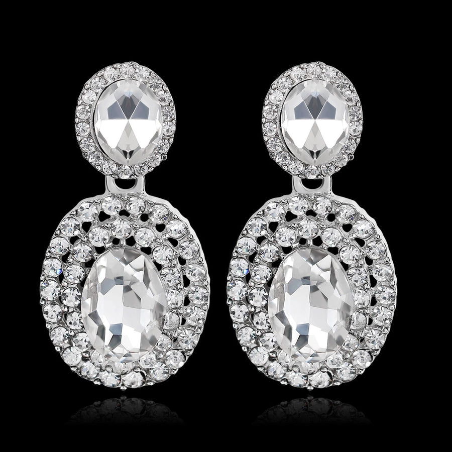1 pair fashion oval water droplets alloy plating inlay rhinestones women's drop earrings