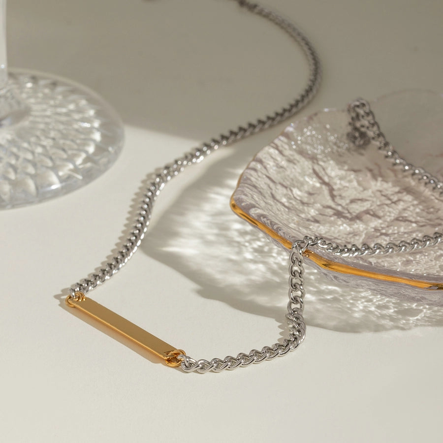 18K Gold Stainless Steel/Steel Color Golden Square Glossy Pendant Color Matching Necklace 405cm