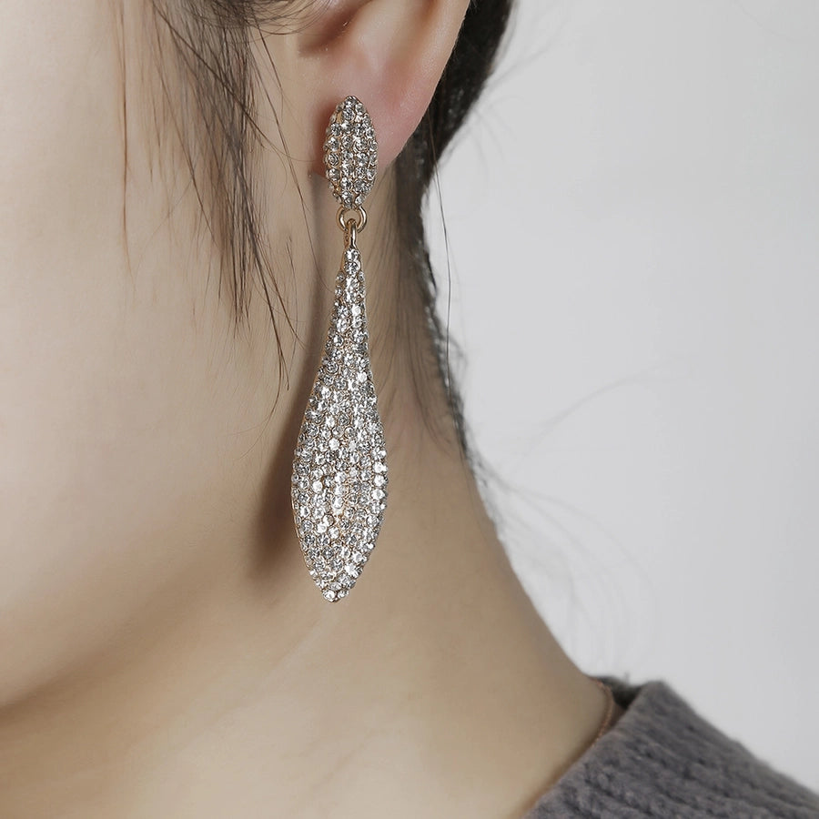 1 pair luxurious water droplets plating inlay alloy rhinestones drop earrings