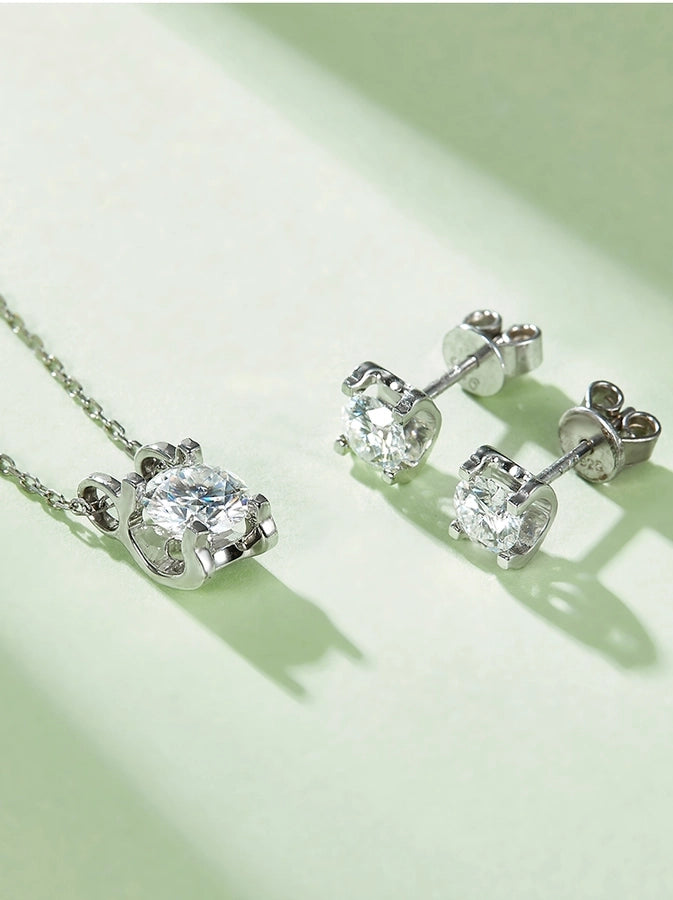 Elegant Princess Sweet Geometric Sterling Silver Inlay Zircon Rhodium Plated Women's Earrings Necklace