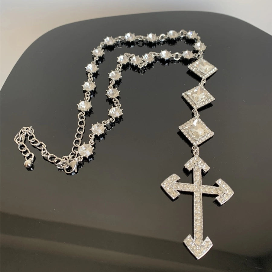 Hip-Hop Exaggerated Punk Cross Tassel Silver Plated Rhinestones Alloy Rhinestone Copper  Necklace