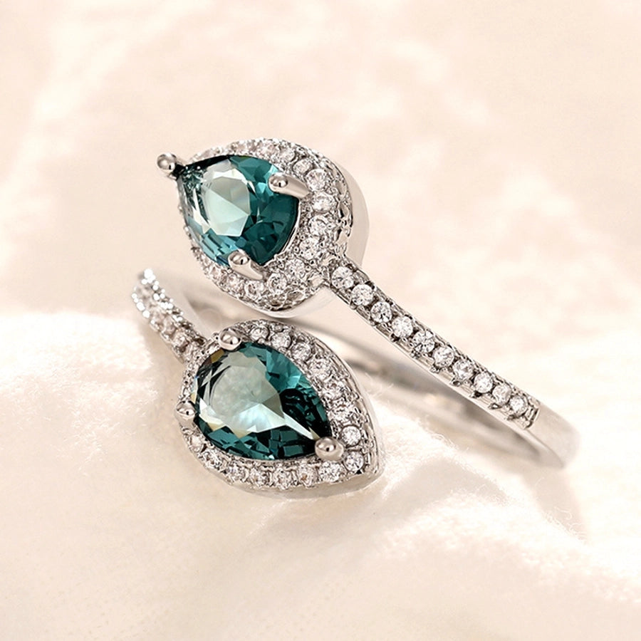 shiny water droplets copper inlay zircon open rings