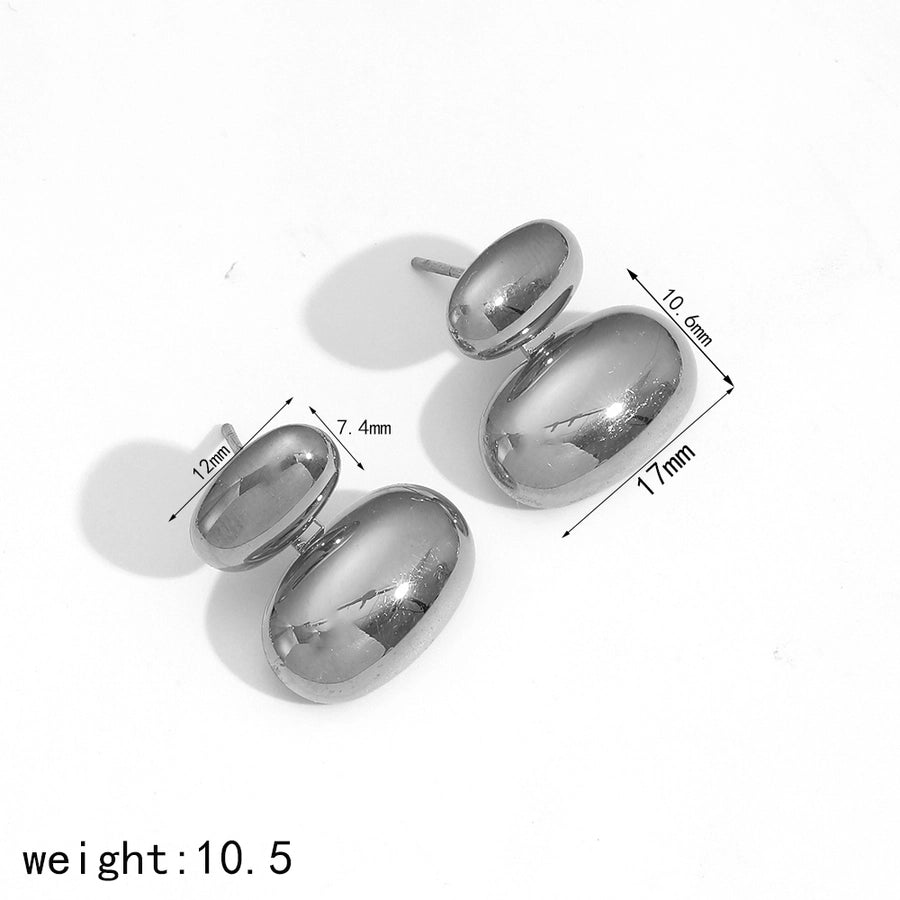 Simple Style 18K Gold Stainless Steel Bean-Shaped Stud Earrings Geometric Design Niche Oval Patch Earrings Female