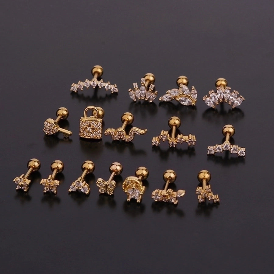 1 Piece Ear Cartilage Rings & Studs Geometric 316L Stainless Steel  Copper Inlaid Zircon