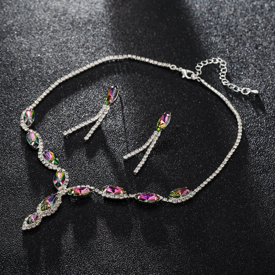 princess glam water droplets rhinestones artificial crystal  earrings necklace