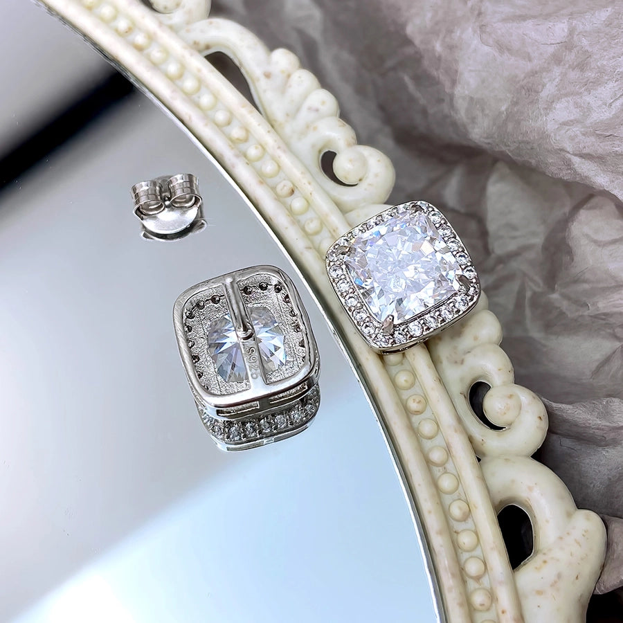 Foxi Cube Sugar Design 925 Sterling Silver Material Ice Flower Cut Zircon Women's Stud Earrings