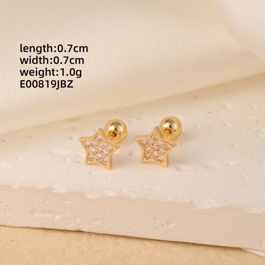 1 Pair Elegant Simple Style Geometric Heart Shape Butterfly Inlay 304 Stainless Steel Copper Zircon Gold Plated Ear Studs