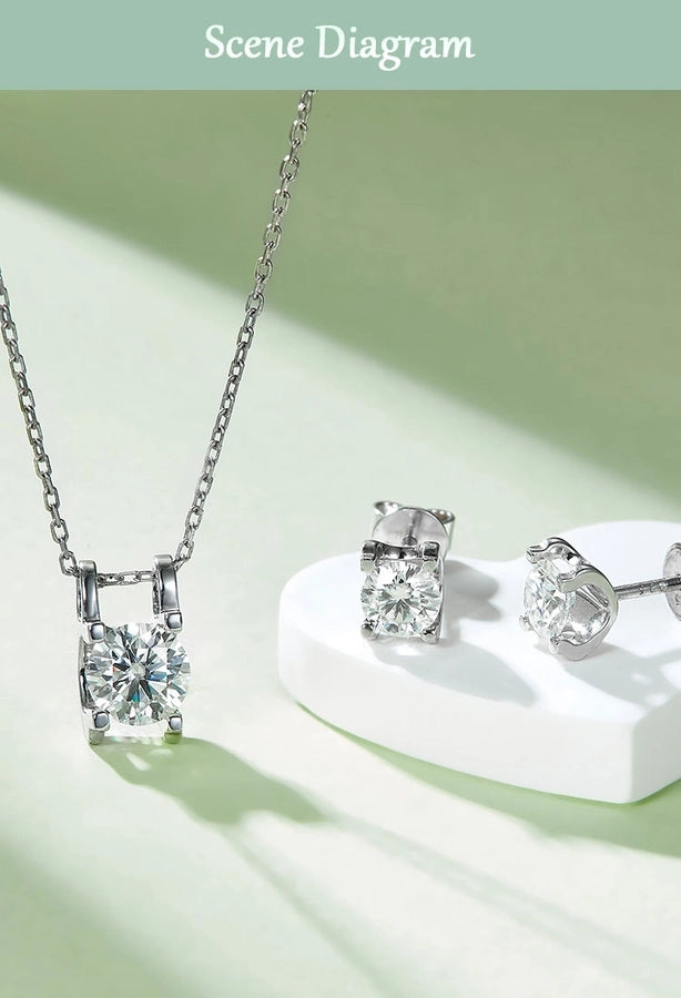 Elegant Princess Sweet Geometric Sterling Silver Inlay Zircon Rhodium Plated Women's Earrings Necklace