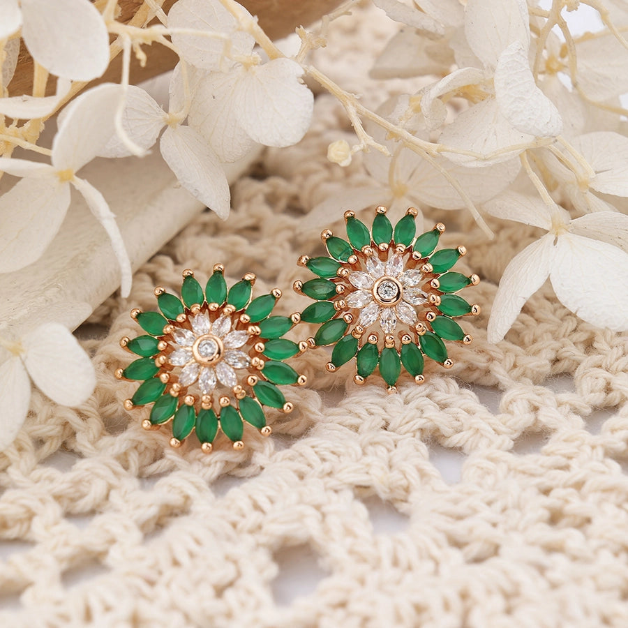 1 Pair IG Style Sweet Shiny Flower Hollow Out Inlay Copper Zircon Rose Gold Plated Ear Studs