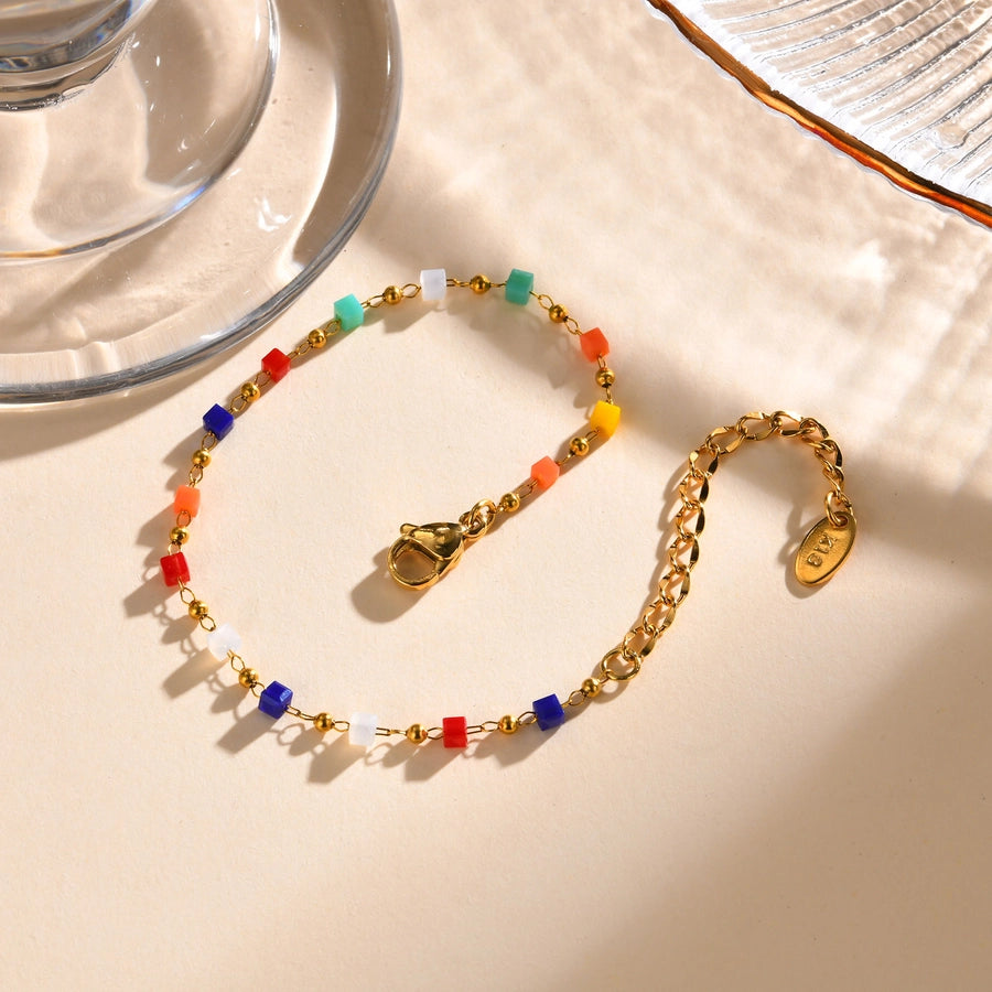 Style Personalized Retro Style  Necklace Stainless Steel Women's Cut Color Beaded Bracelet Gold-Plated Accessories