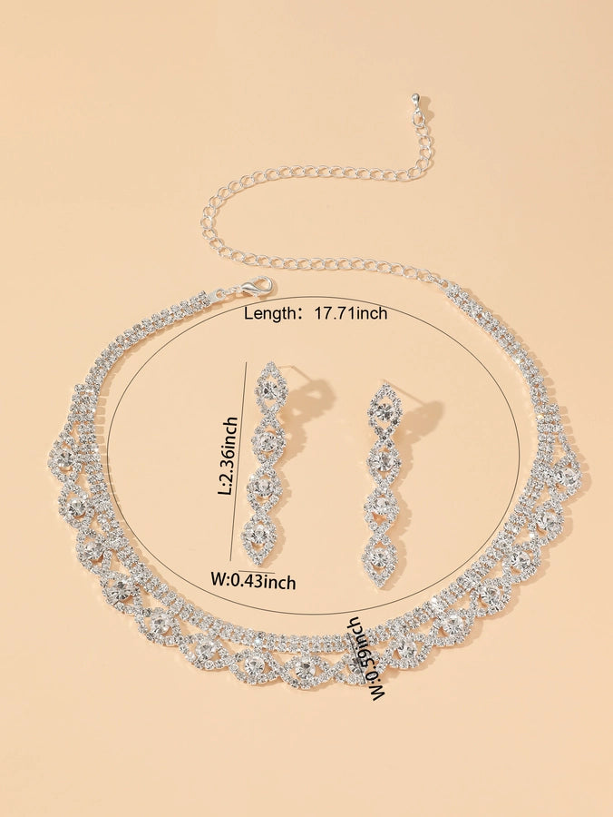 elegant classic style shiny geometric alloy inlay rhinestones women's earrings necklace