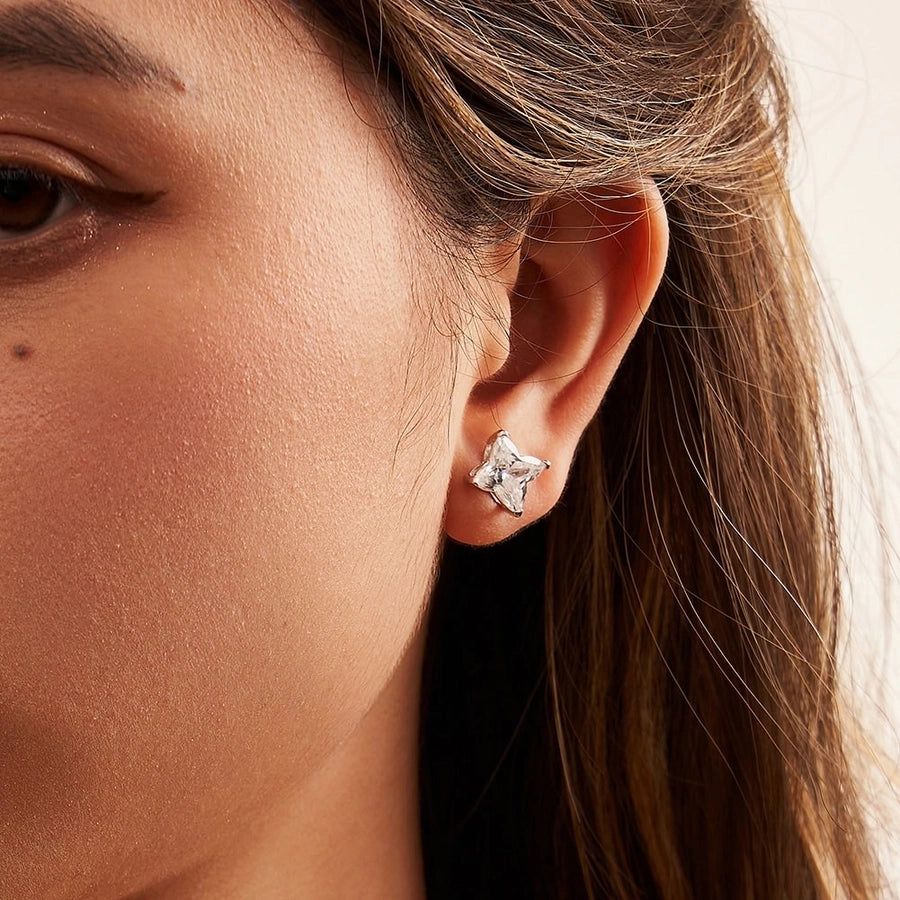 1 Pair White Gold Plated Sterling Silver Zircon Geometric Ear Studs