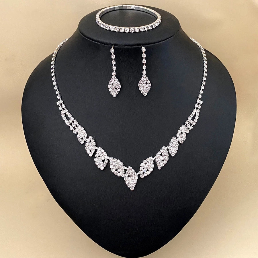 Elegant Lady Streetwear Water Droplets Tassel Heart Shape Copper Alloy Plating Inlay Rhinestones Zircon Women's Earrings Necklace Jewelry Set