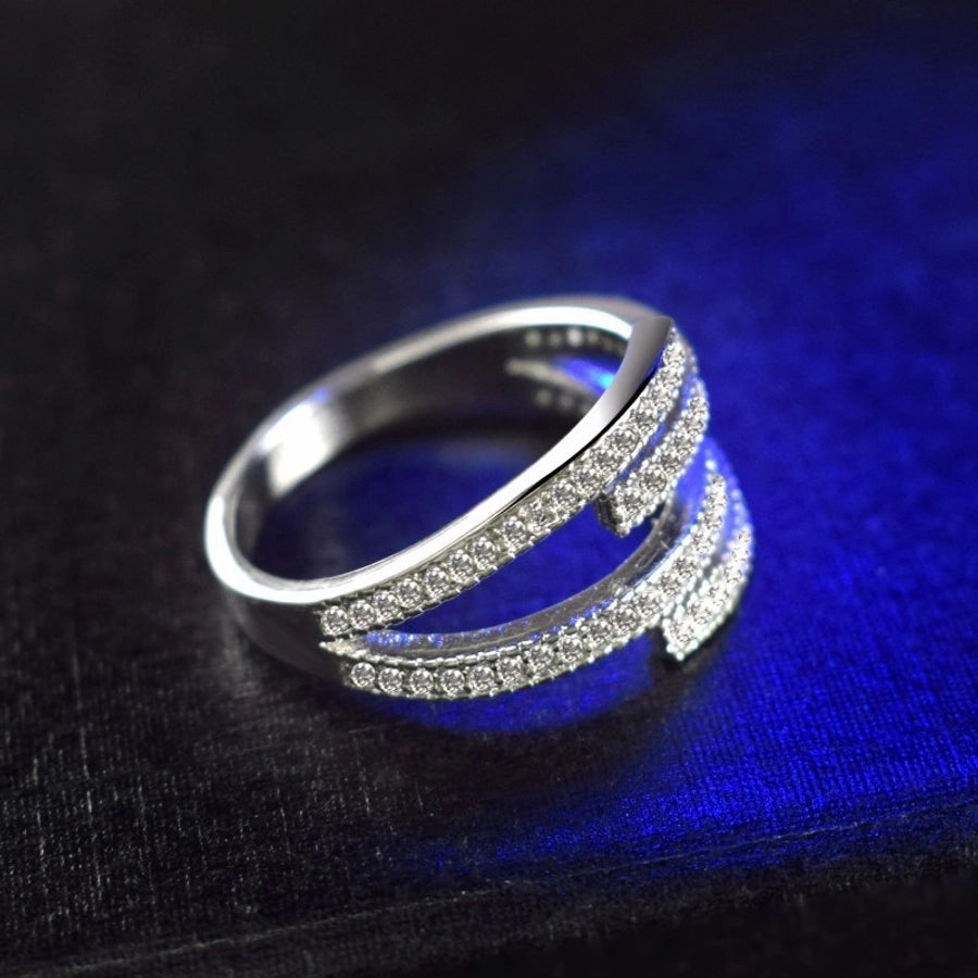 streetwear irregular copper inlay zircon open rings
