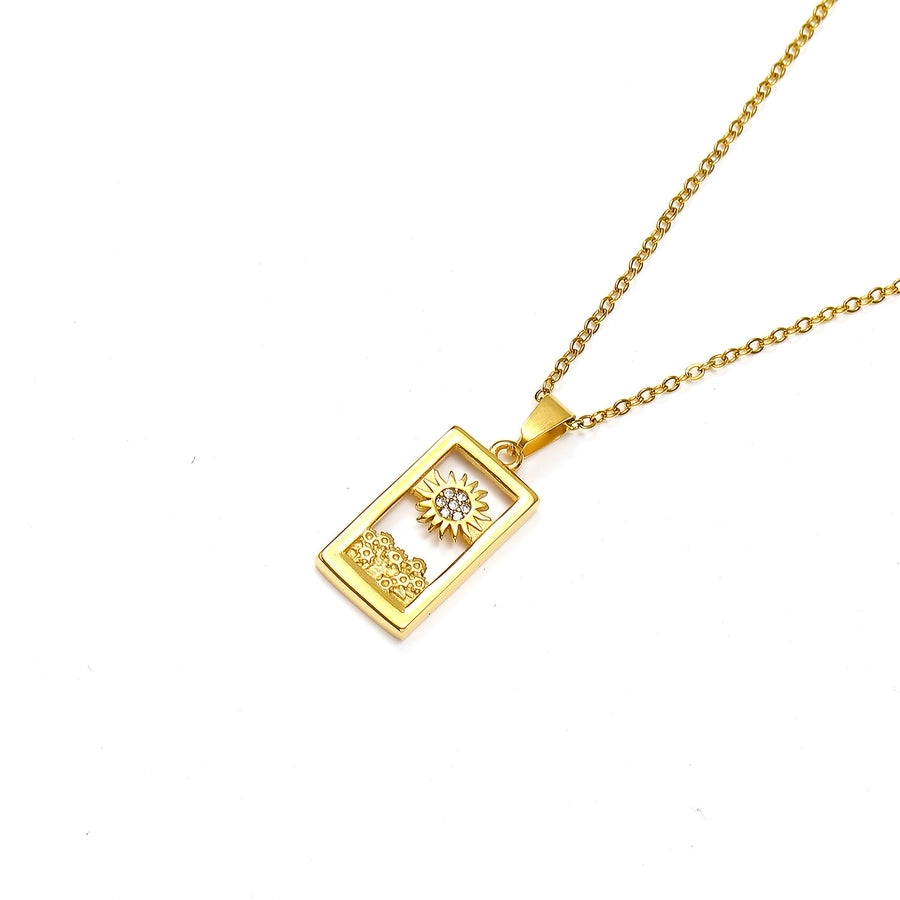 Jewelry Simple Style Sun 304 Stainless Steel Zircon 18K Gold Plated Pendant Necklace