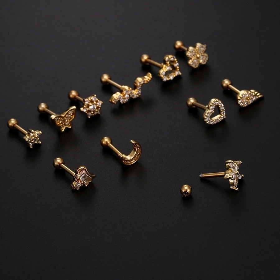 1 piece fashion heart shape inlay stainless steel zircon ear studs