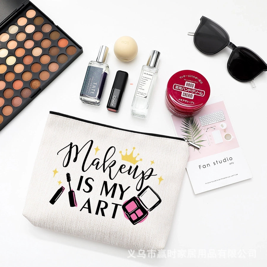 new modern simple style letter printing cotton and linen waterproof cosmetic bag   zipper storage bag