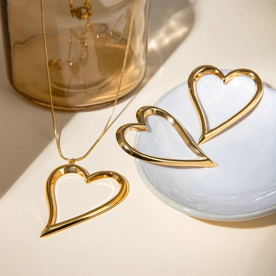 Jewelry IG Style Basic Classic Style Heart Shape 304 Stainless Steel 18K Gold Plated Plating Earrings Necklace
