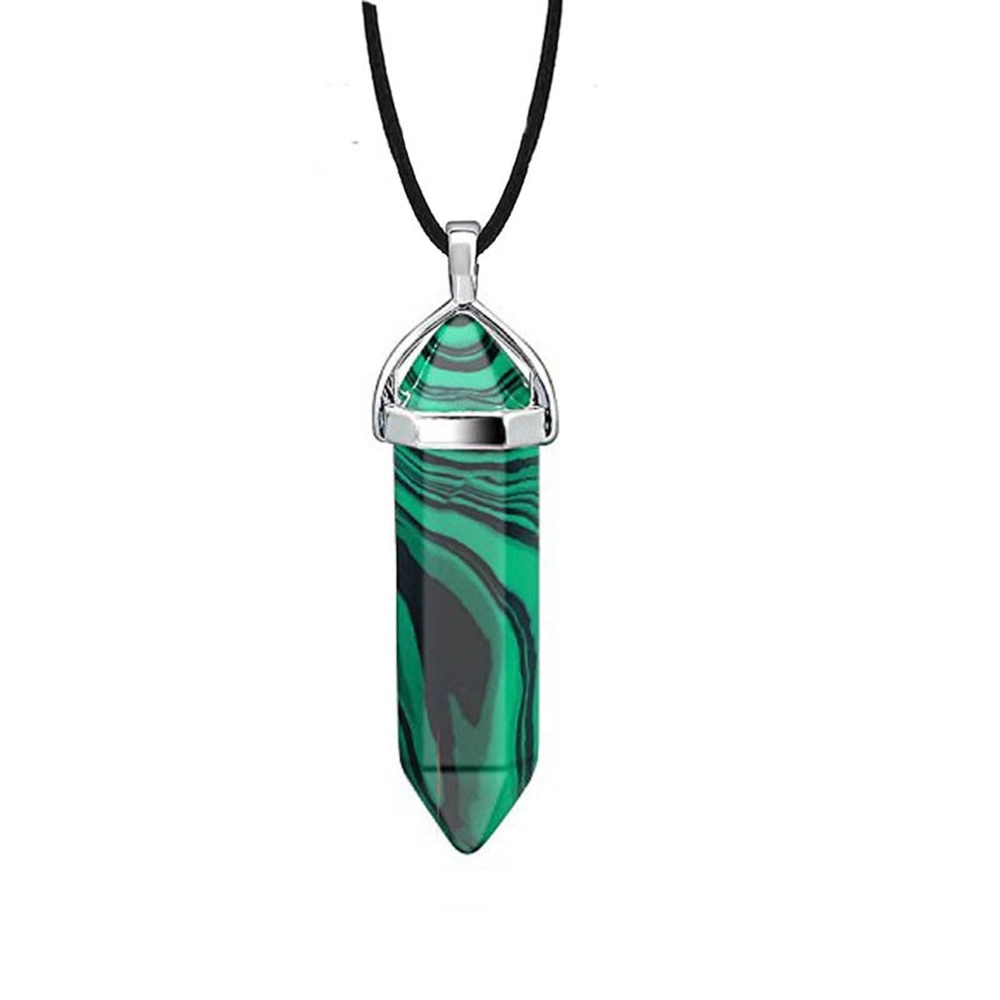 fashion hexagon prism natural stone leather rope pendant necklace 1 piece