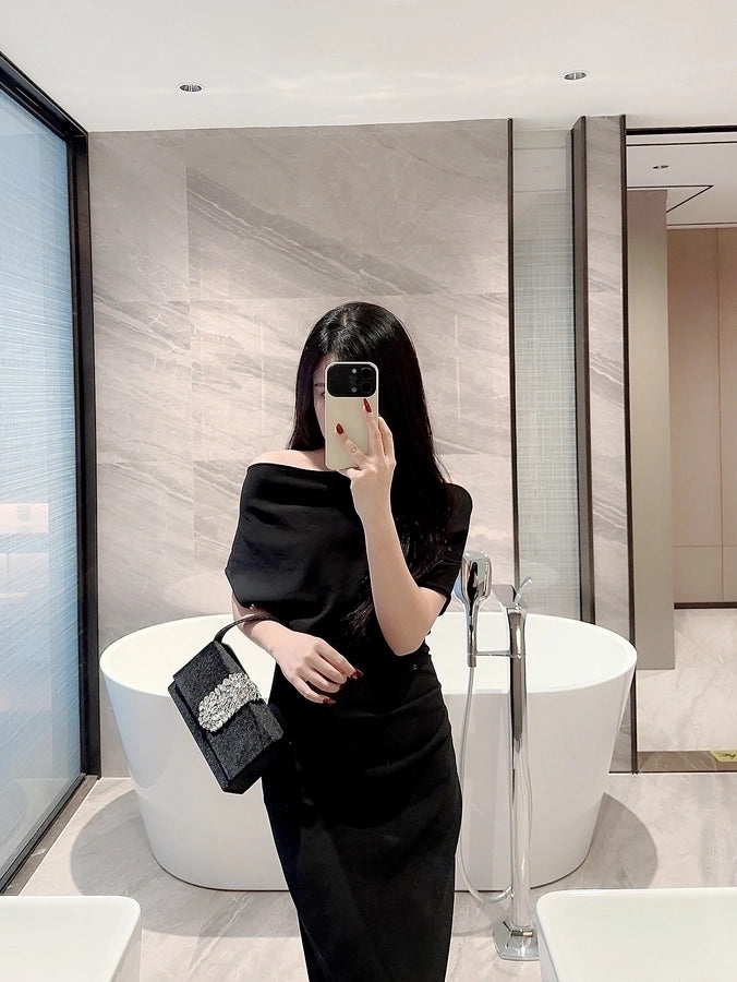 women's suede color block elegant classic style square buckle handbag evening bag