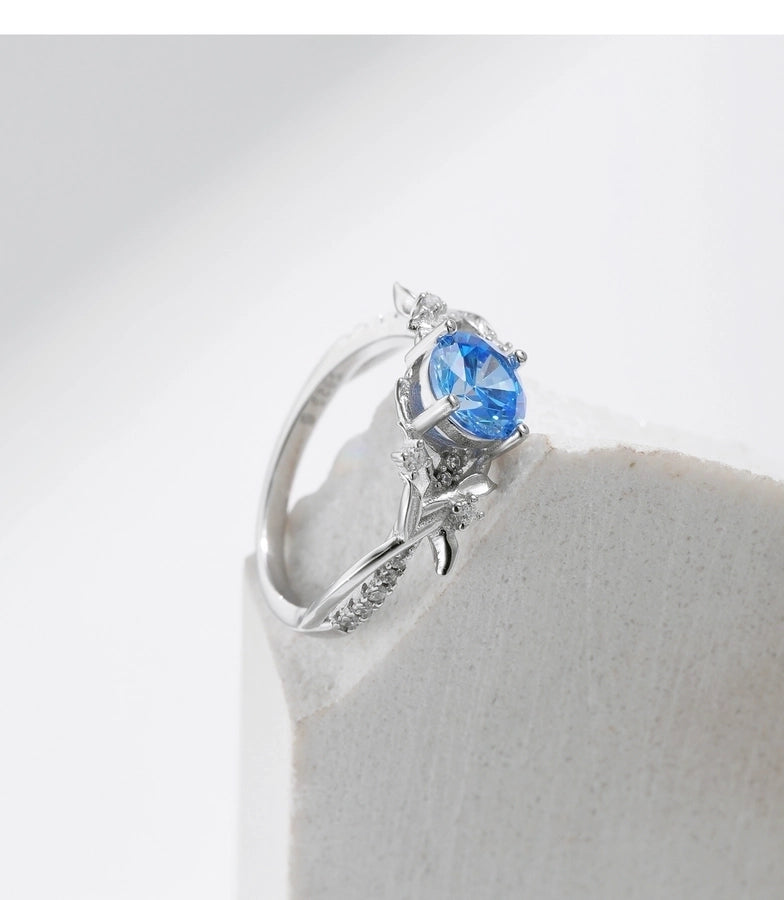 Sterling Silver Rhodium Plated Simple Style Shiny Inlay Round Zircon Rings
