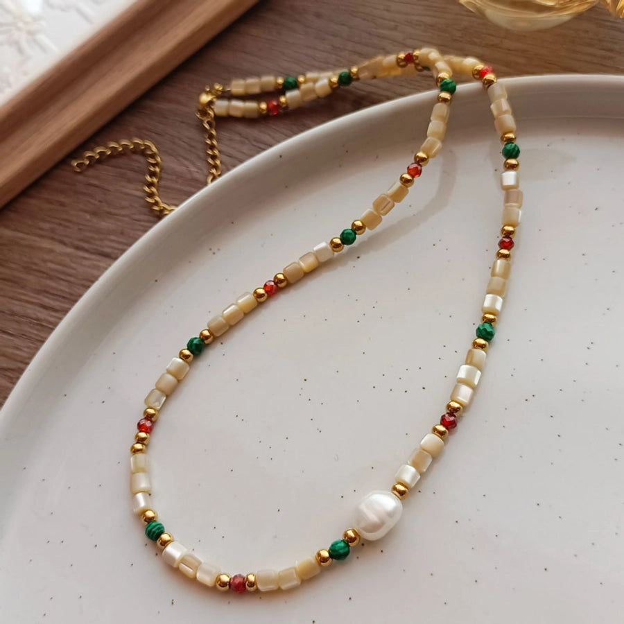 natural stone Freshwater Pearl Simple Style Beaded Geometric Necklace