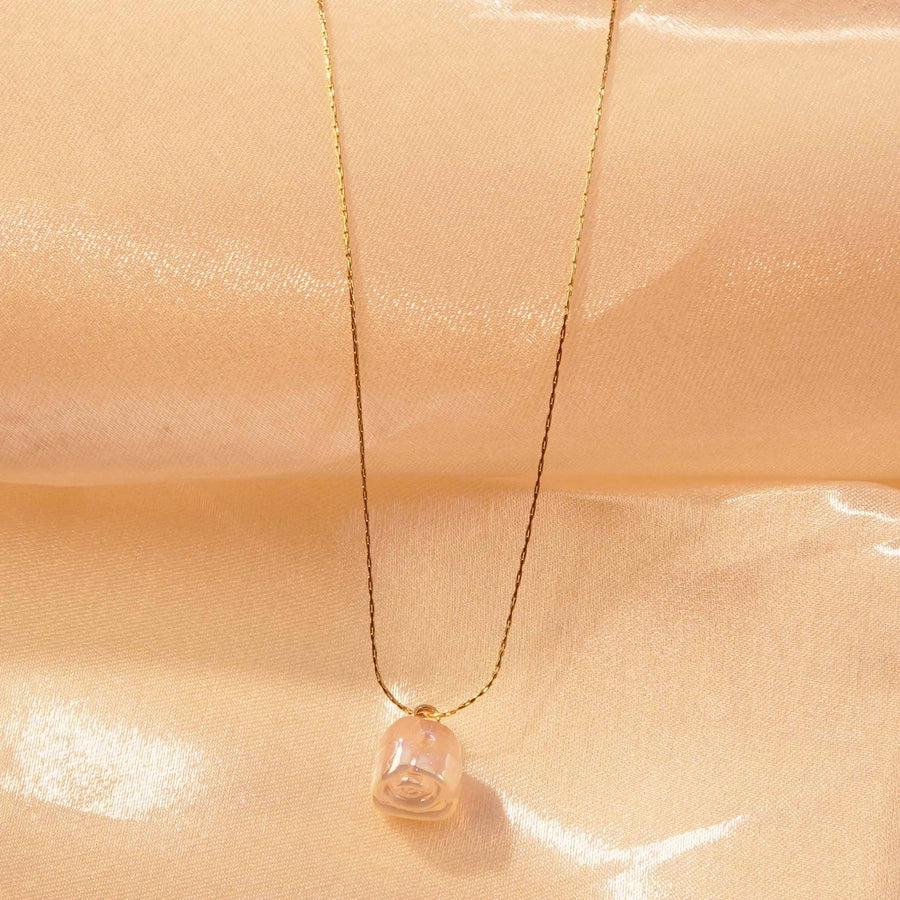 Jewelry Fairy Style Elegant Streetwear Flower 304 Stainless Steel Plastic 18K Gold Plated Chain Inlay Pendant Necklace