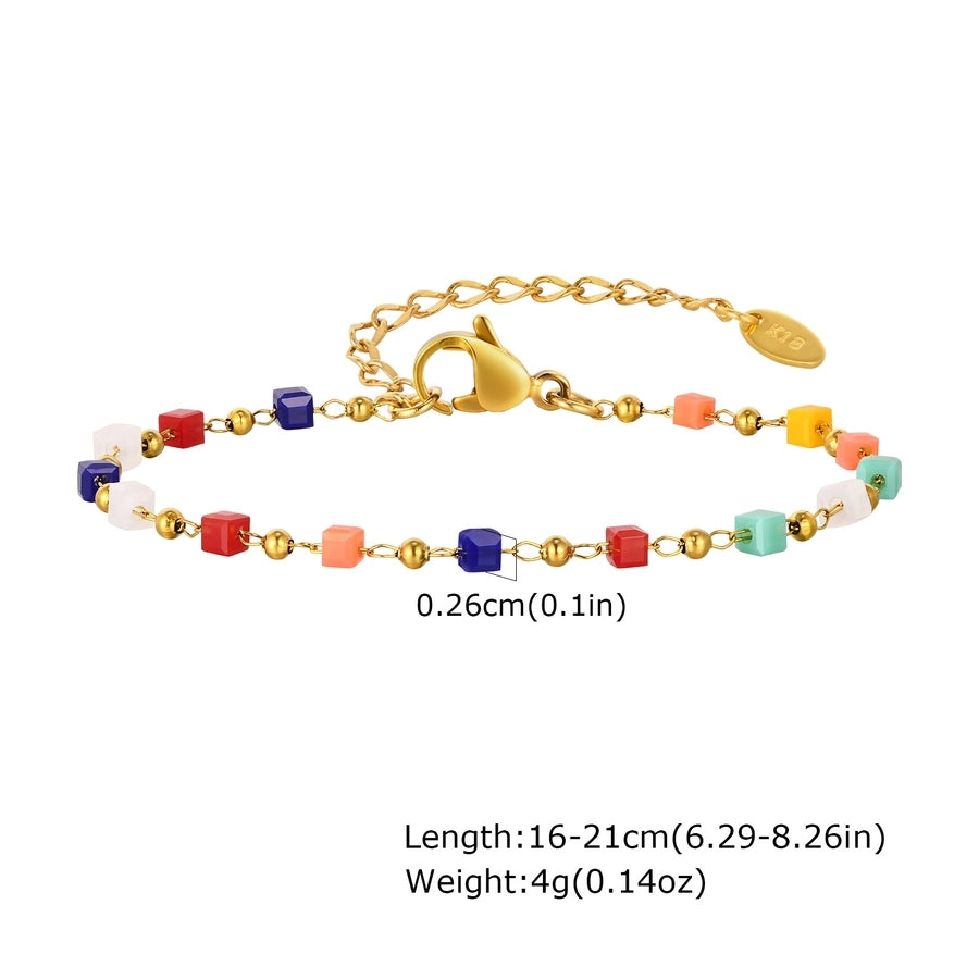 Style Personalized Retro Style  Necklace Stainless Steel Women's Cut Color Beaded Bracelet Gold-Plated Accessories