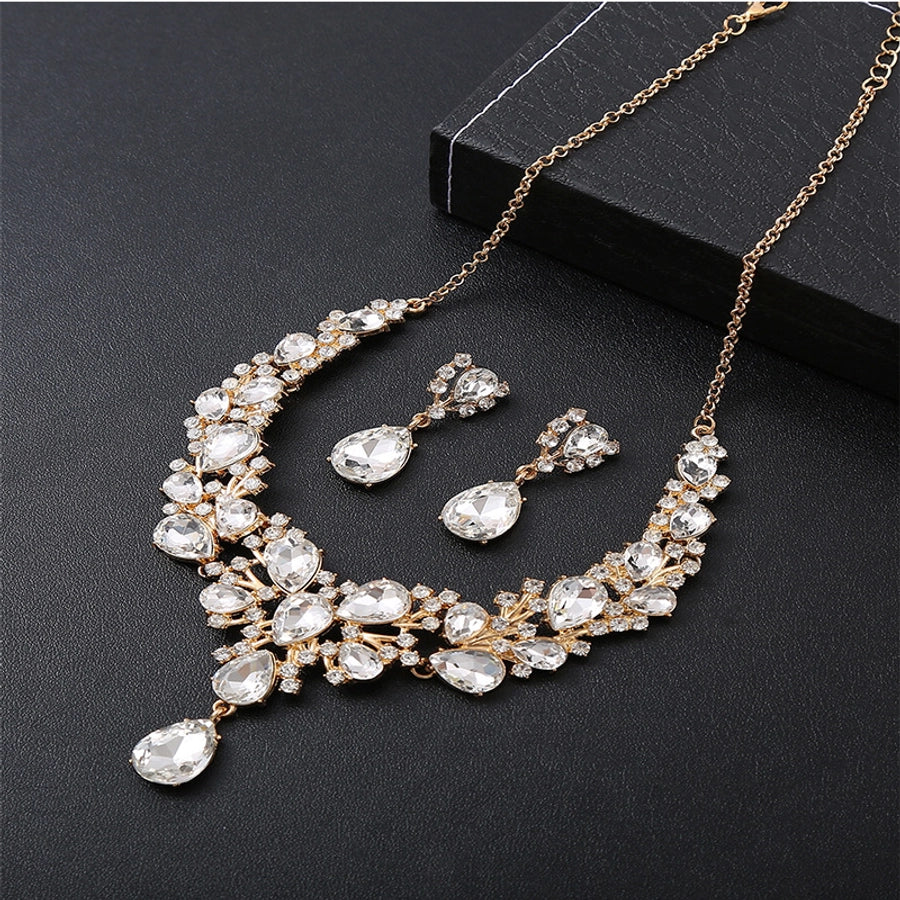 Elegant Water Droplets Alloy Inlay Zircon Women's Jewelry Set