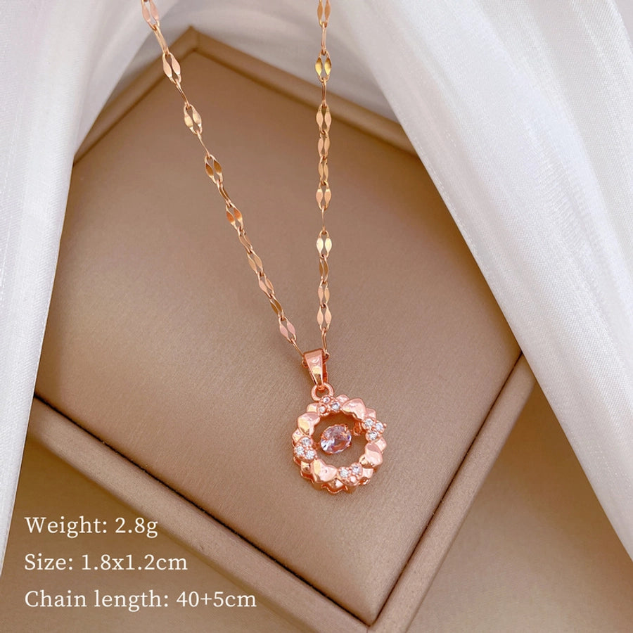 304 Stainless Steel Copper Inlay Heart Shape Rhinestones Pendant Necklace