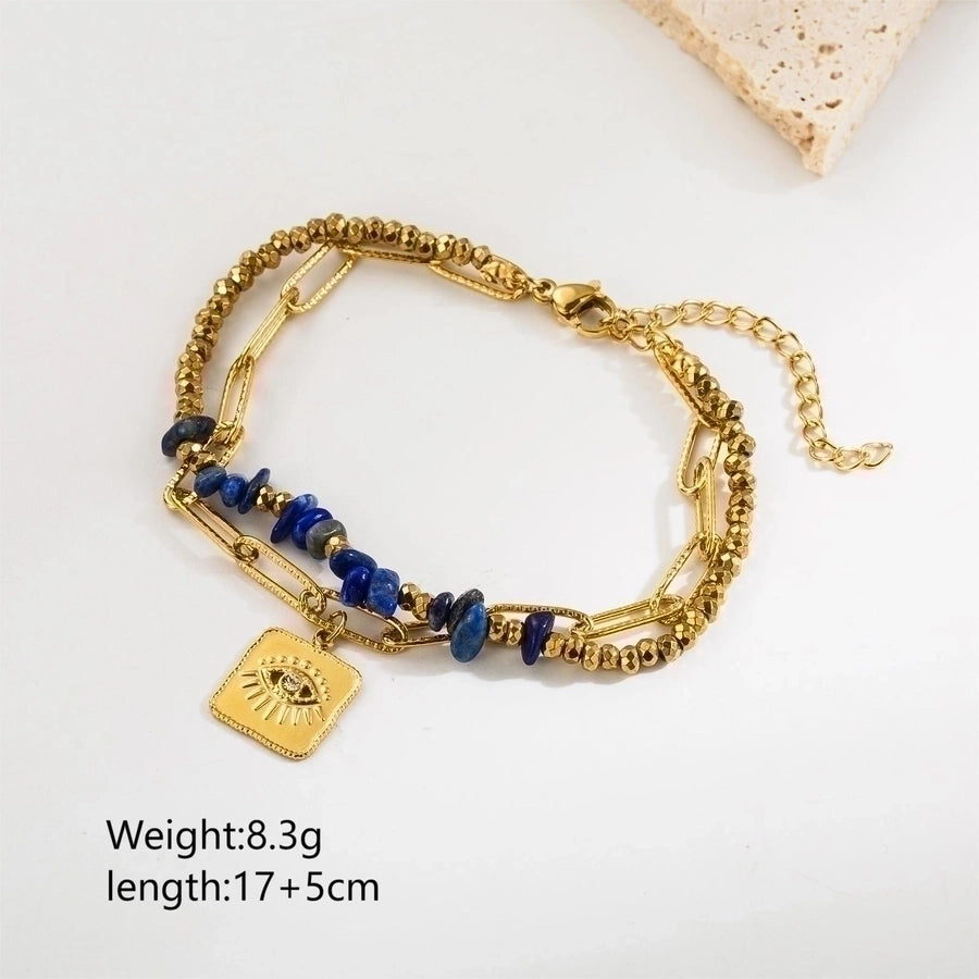 retro vacation heart shape eye stainless steel natural stone beaded plating inlay zircon 18k gold plated bracelets