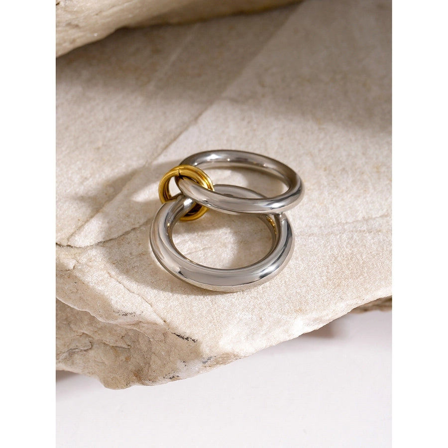 IG Style Round Solid Color 304 Stainless Steel Plating 18K Gold Plated Women's Rings