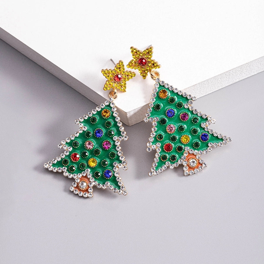 1 piece vintage style christmas tree enamel plating inlay alloy plastic glass glass pearl gold plated silver plated drop earrings