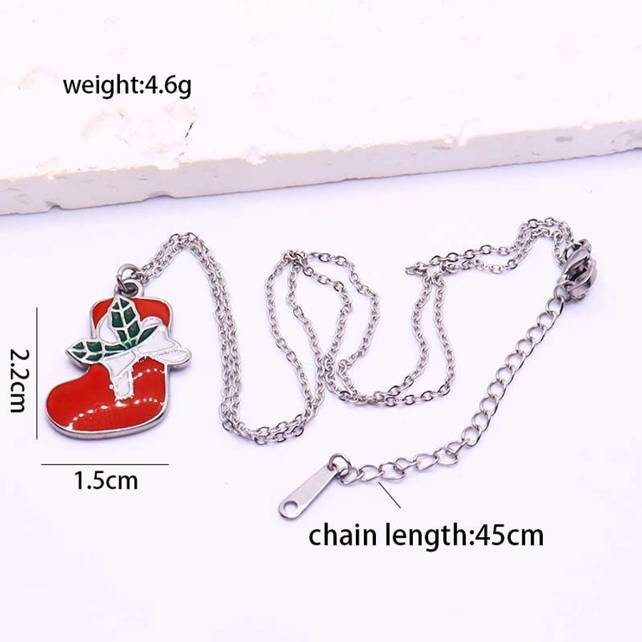 Cute Simple Style Christmas Socks Bell Snowflake 18K Gold Plated Silver Plated Zircon 304 Stainless Steel  Pendant Necklace