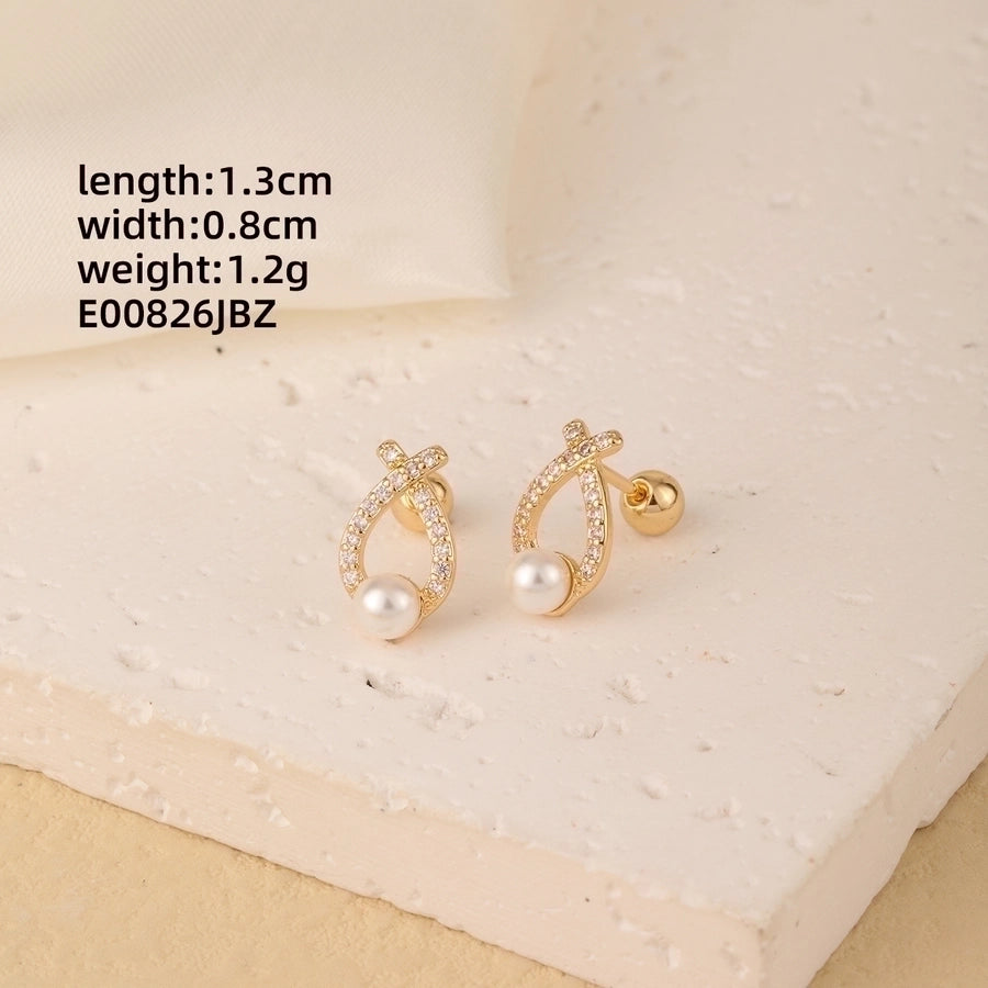 1 Pair Elegant Simple Style Geometric Heart Shape Butterfly Inlay 304 Stainless Steel Copper Zircon Gold Plated Ear Studs