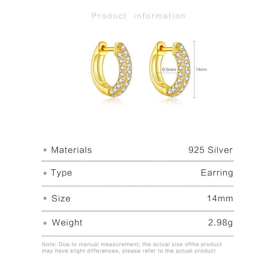 1 Pair 18K Gold Plated White Gold Plated Sterling Silver Zircon Circle Earrings