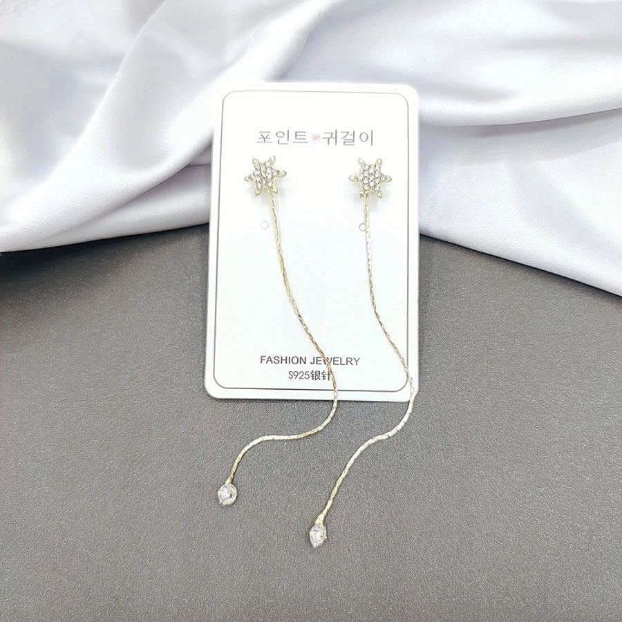 1 pair elegant star tassel heart shape inlay alloy artificial pearls rhinestones glass earrings