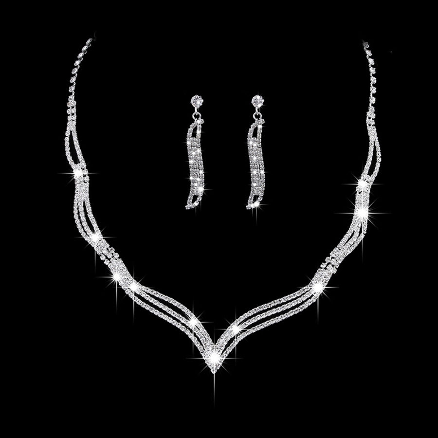 fashion geometric alloy inlay rhinestones women's earrings necklace