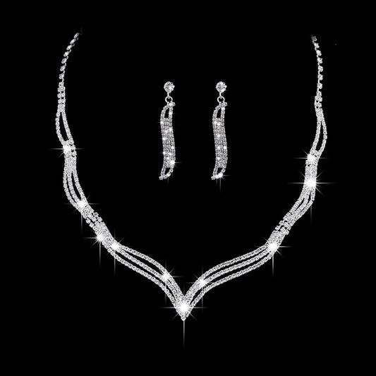 fashion geometric alloy inlay rhinestones women's earrings necklace