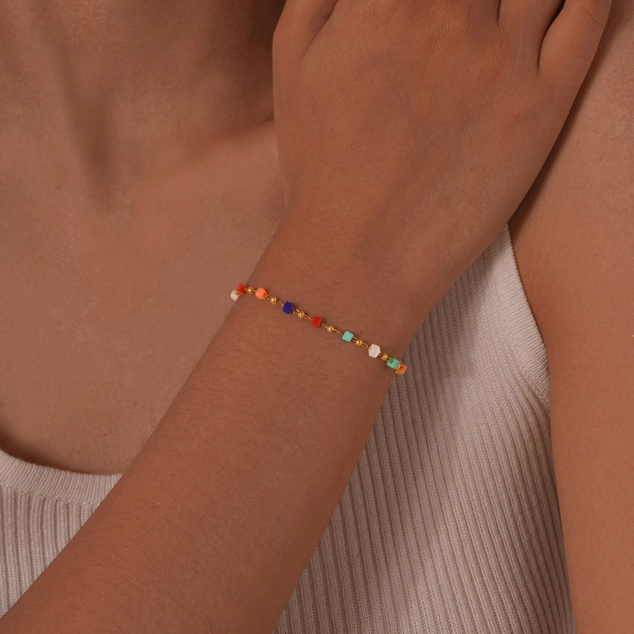 Style Personalized Retro Style  Necklace Stainless Steel Women's Cut Color Beaded Bracelet Gold-Plated Accessories